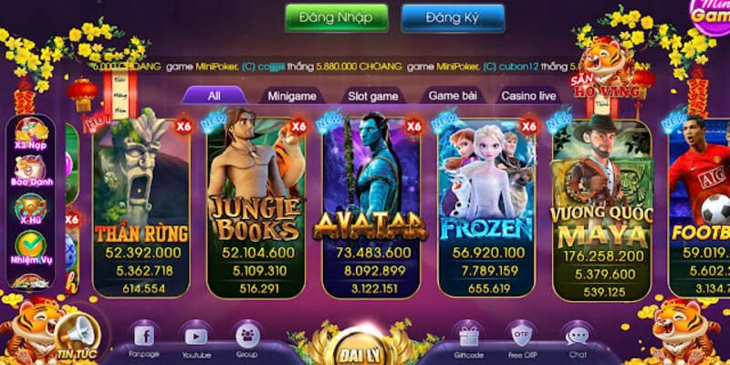 Hạng mục trò chơi tại cổng game ChoángClub