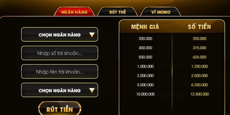 Hướng dẫn cách rút tiền qua ngân hàng tại Choáng Club 